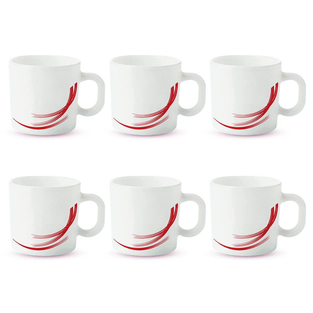 Larah by Borosil Red Stella Mug Set, 180ml x 6