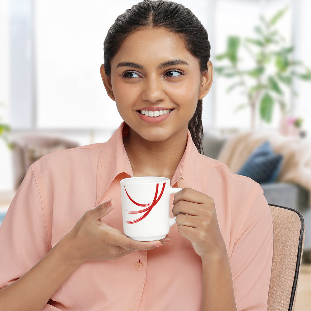 Larah by Borosil Red Stella Mug Set, 180ml x 6
