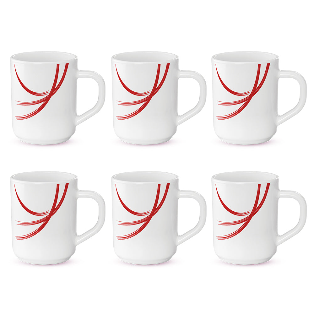 Larah by Borosil Red Stella Mug Set, 180ml x 6