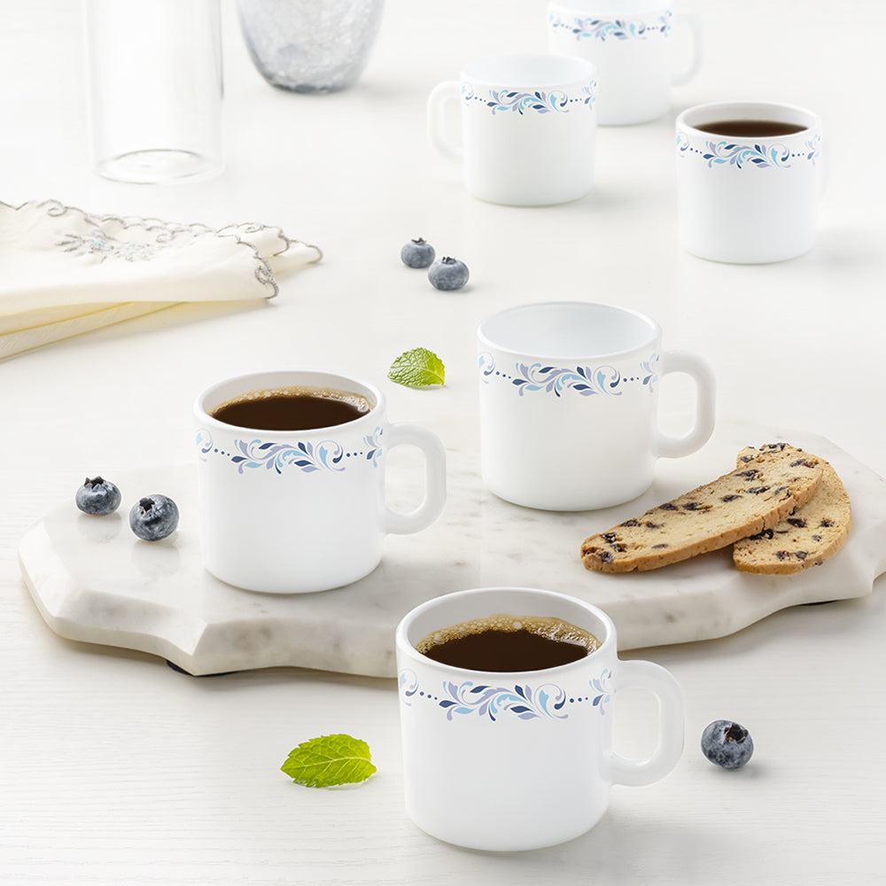 Larah by Borosil Skyleaf Mug Set, 180ml x 6