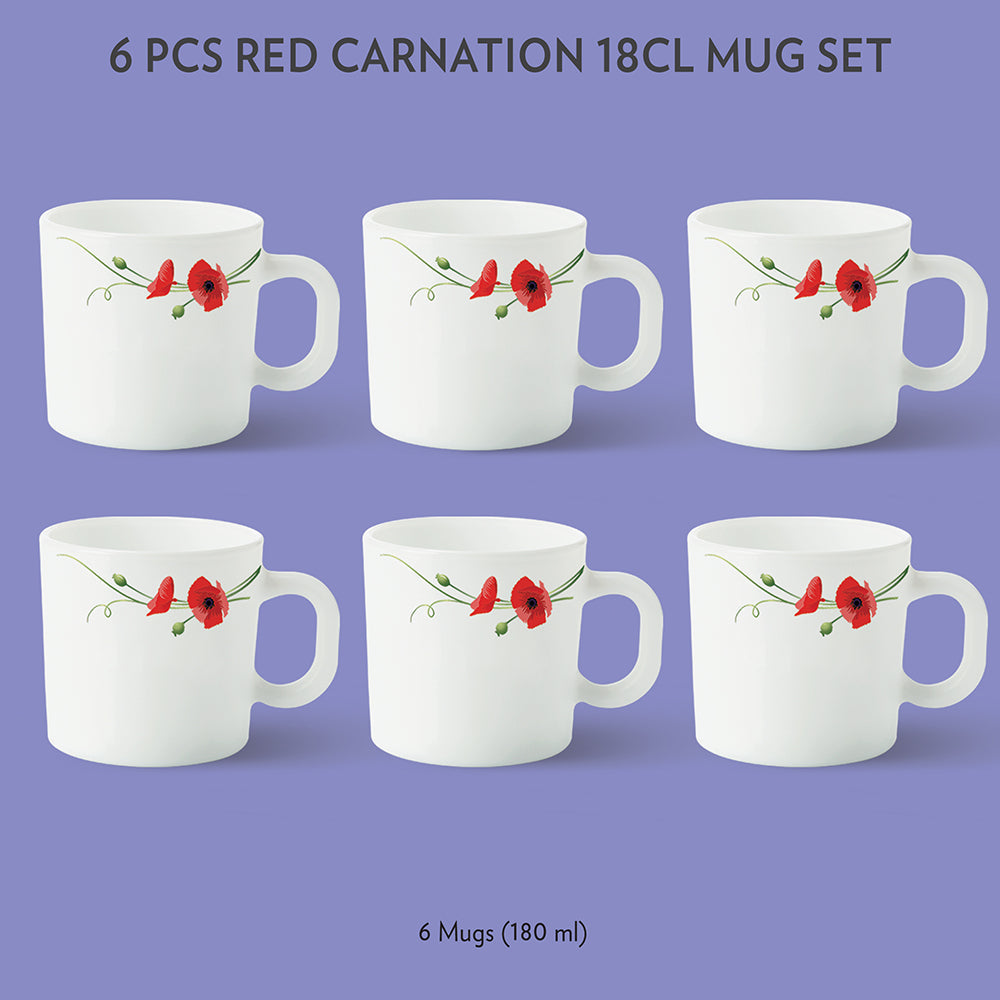 Larah by Borosil Red Carnation Mug Set, 180ml x 12