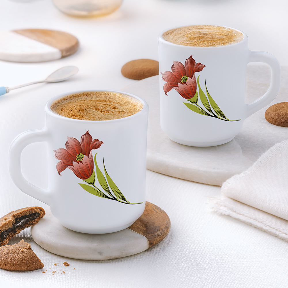 Larah by Borosil Red Iris Mug Set, 240ml x 2