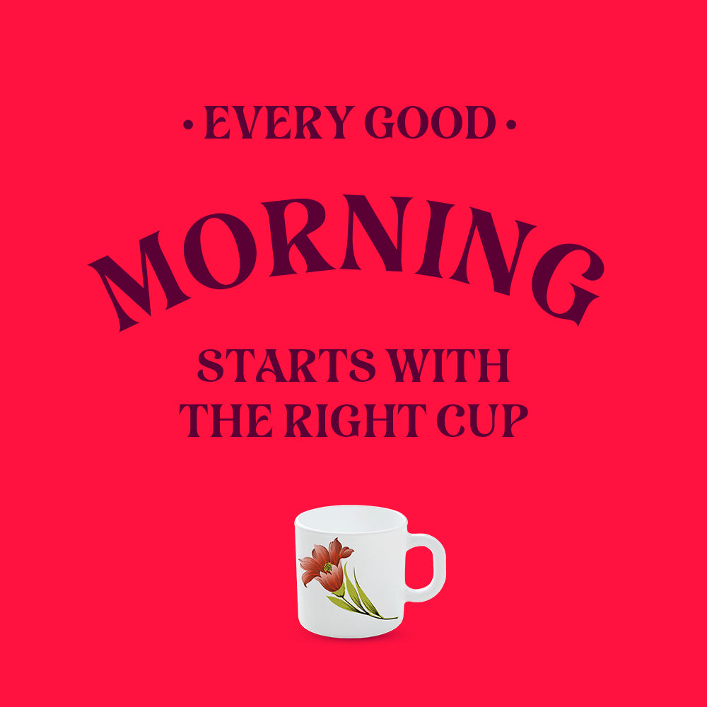 Larah by Borosil Red Iris Mug Set, 240ml x 2