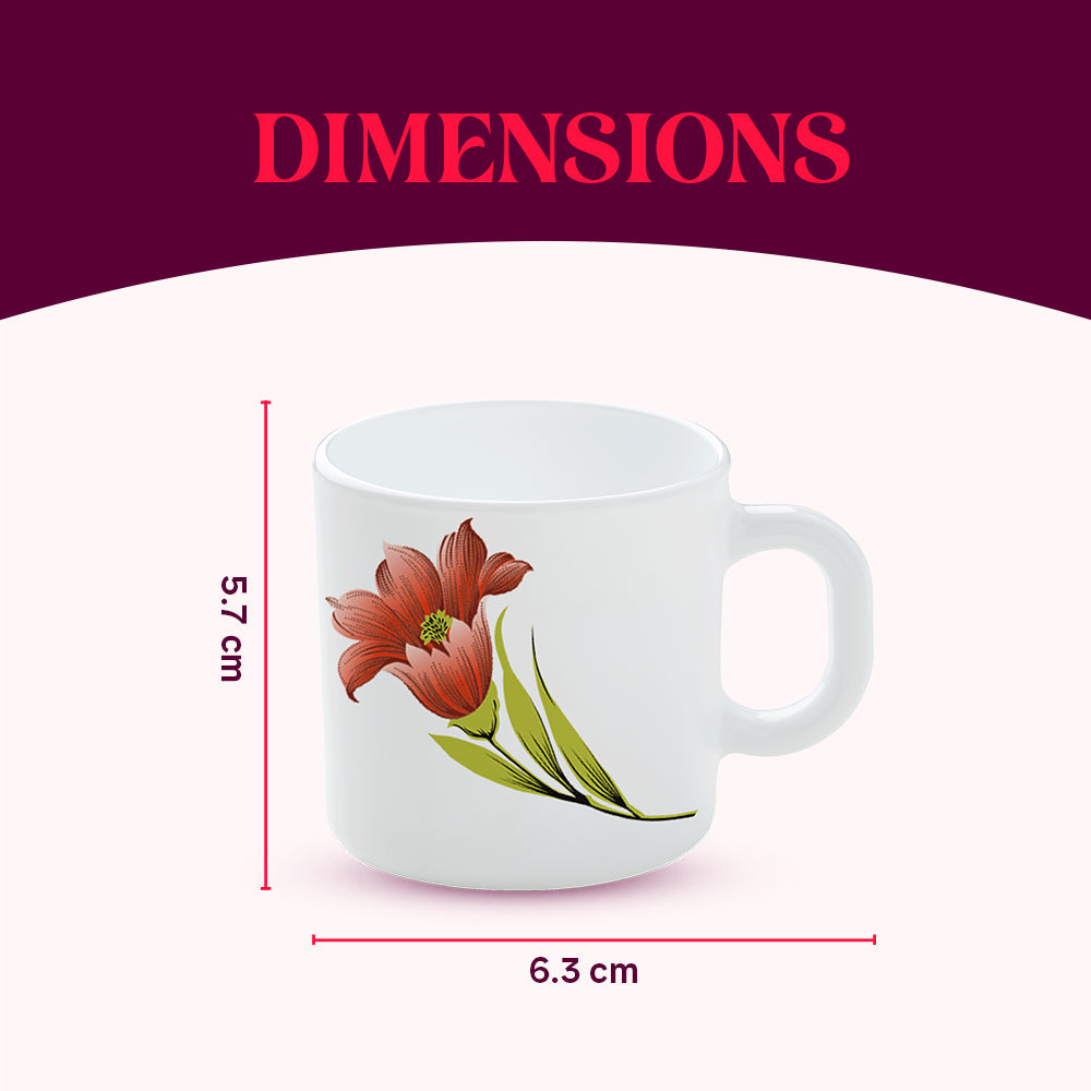 Larah by Borosil Red Iris Mug Set, 320ml x 4