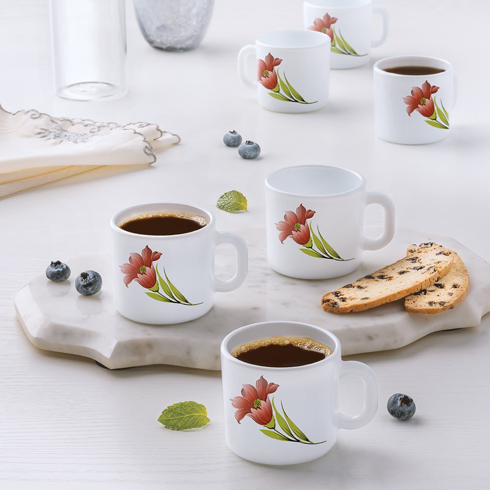 Larah by Borosil Red Iris Mug Set, 240ml x 2
