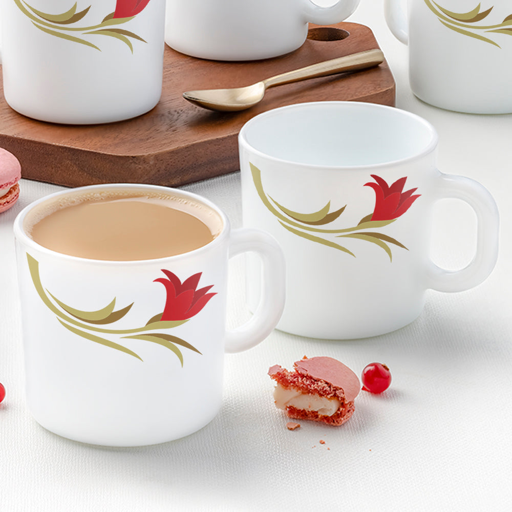 Larah by Borosil Red Lily Mug Set, 180ml x 6