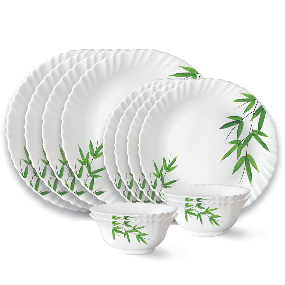 Larah by Borosil Bamboo Leaves Dinner Set, 53 pc