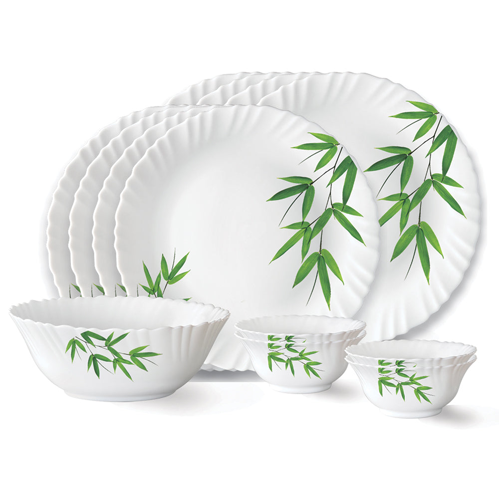 Larah by Borosil Bamboo Leaves Dinner Set, 53 pc