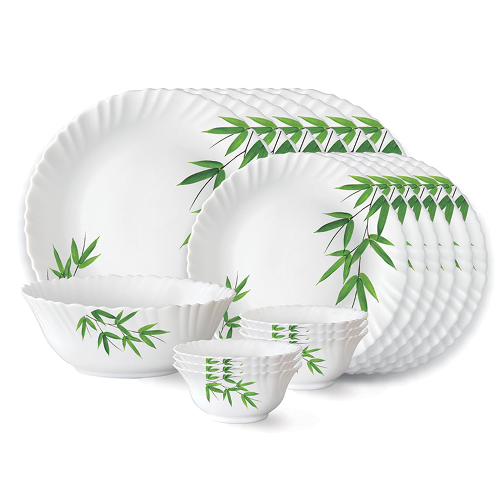 Larah by Borosil Bamboo Leaves Dinner Set, 53 pc