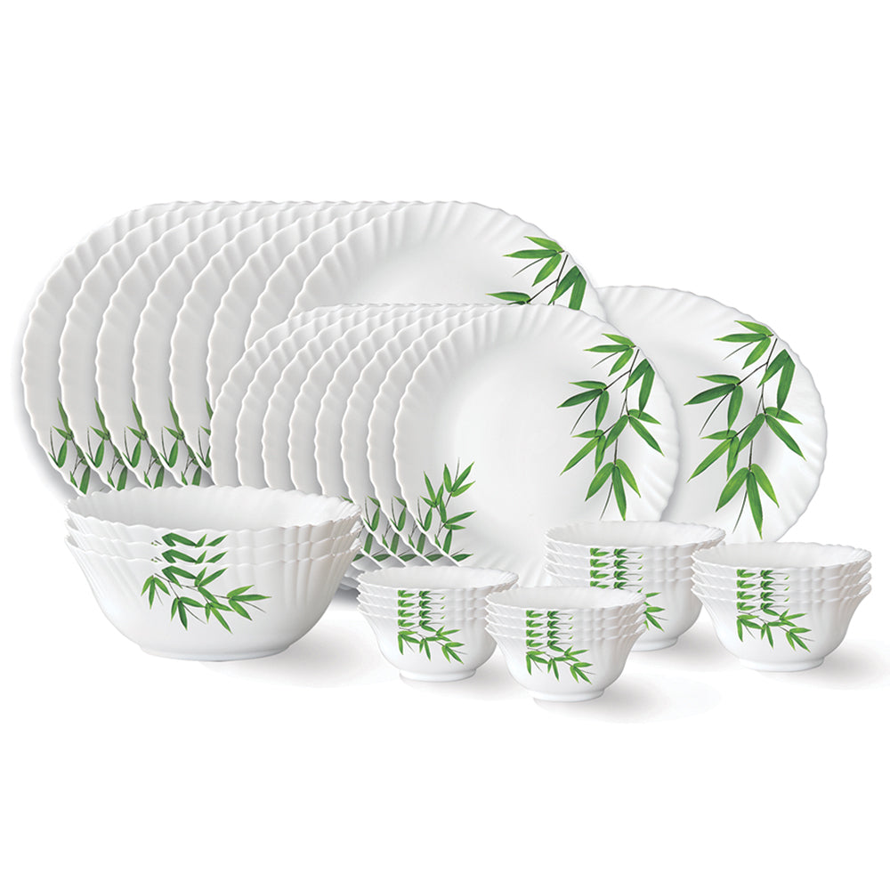 Larah by Borosil Bamboo Leaves Dinner Set, 53 pc