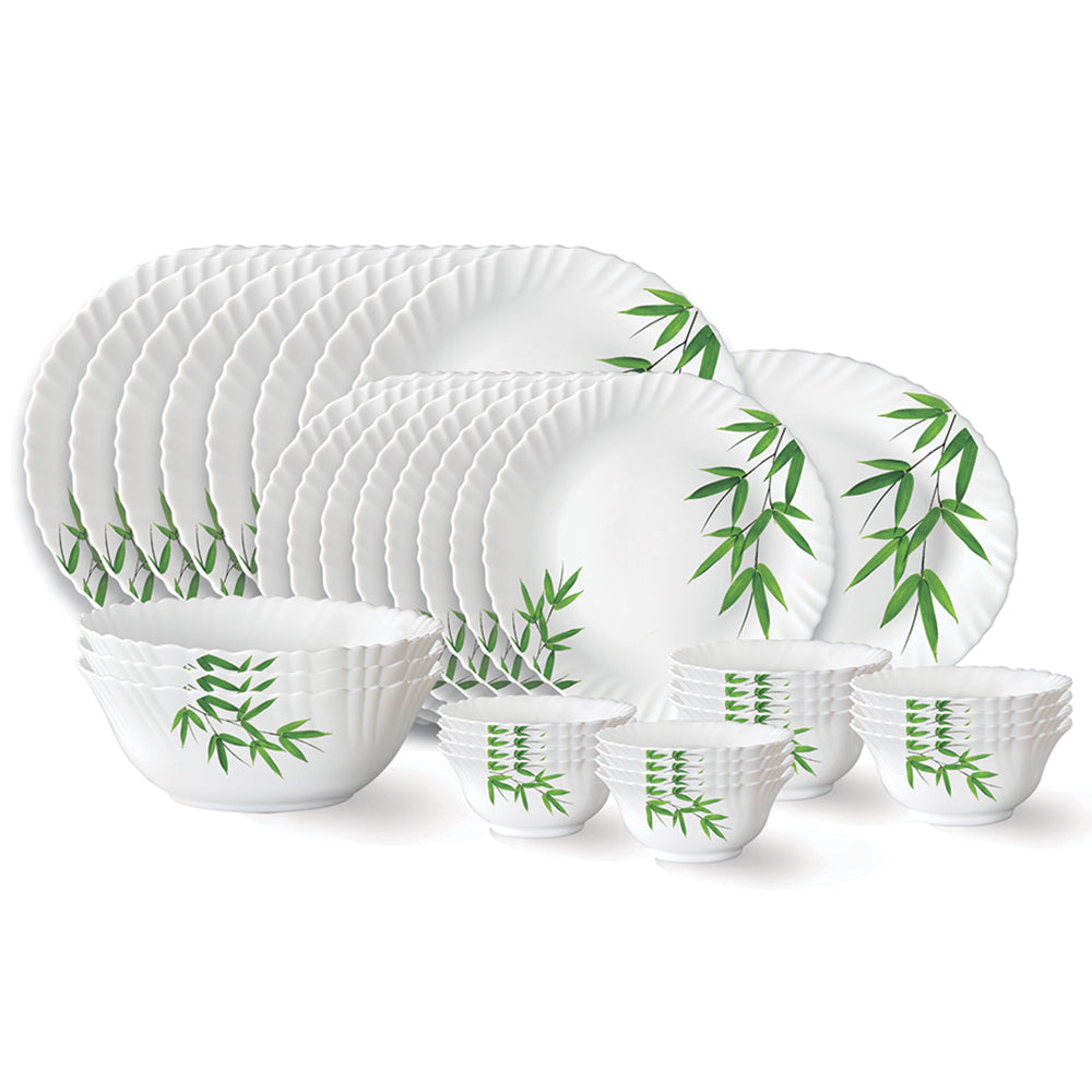Larah by Borosil Bamboo Leaves Dinner Set, 53 pc