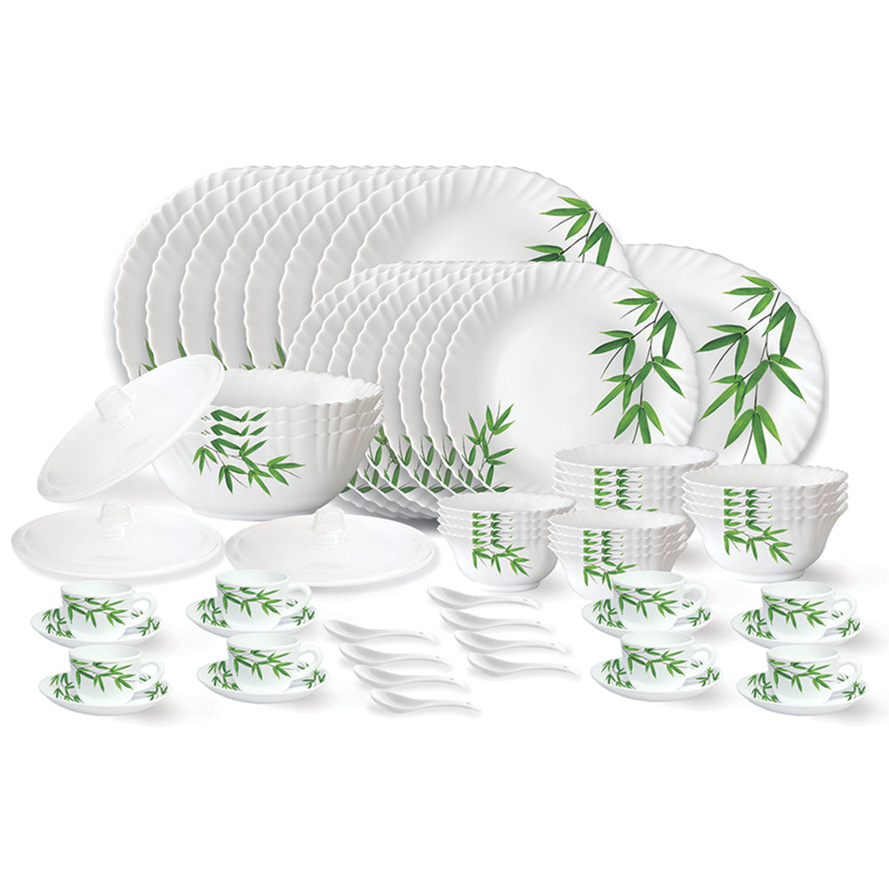 Larah by Borosil Bamboo Leaves Dinner Set, 53 pc