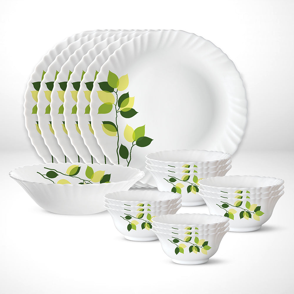 Larah by Borosil Green Leaves Dinner Set, 27 pc