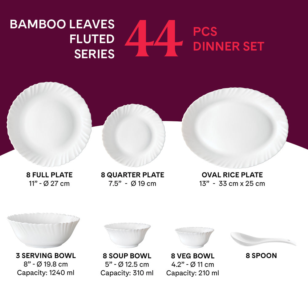 Larah by Borosil Bamboo Leaves Dinner Set, 53 pc