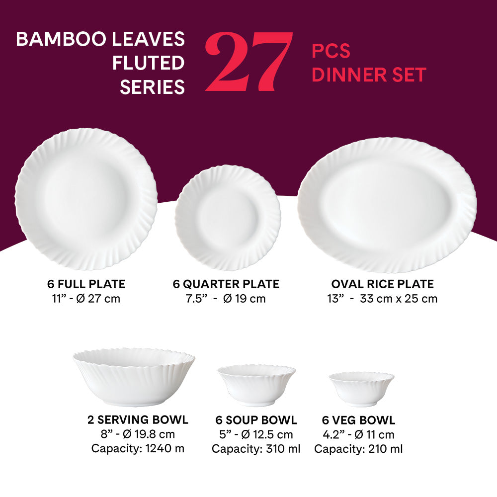 Larah by Borosil Bamboo Leaves Dinner Set, 53 pc