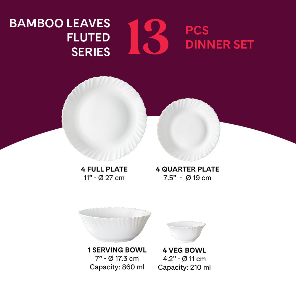 Larah by Borosil Bamboo Leaves Dinner Set, 53 pc