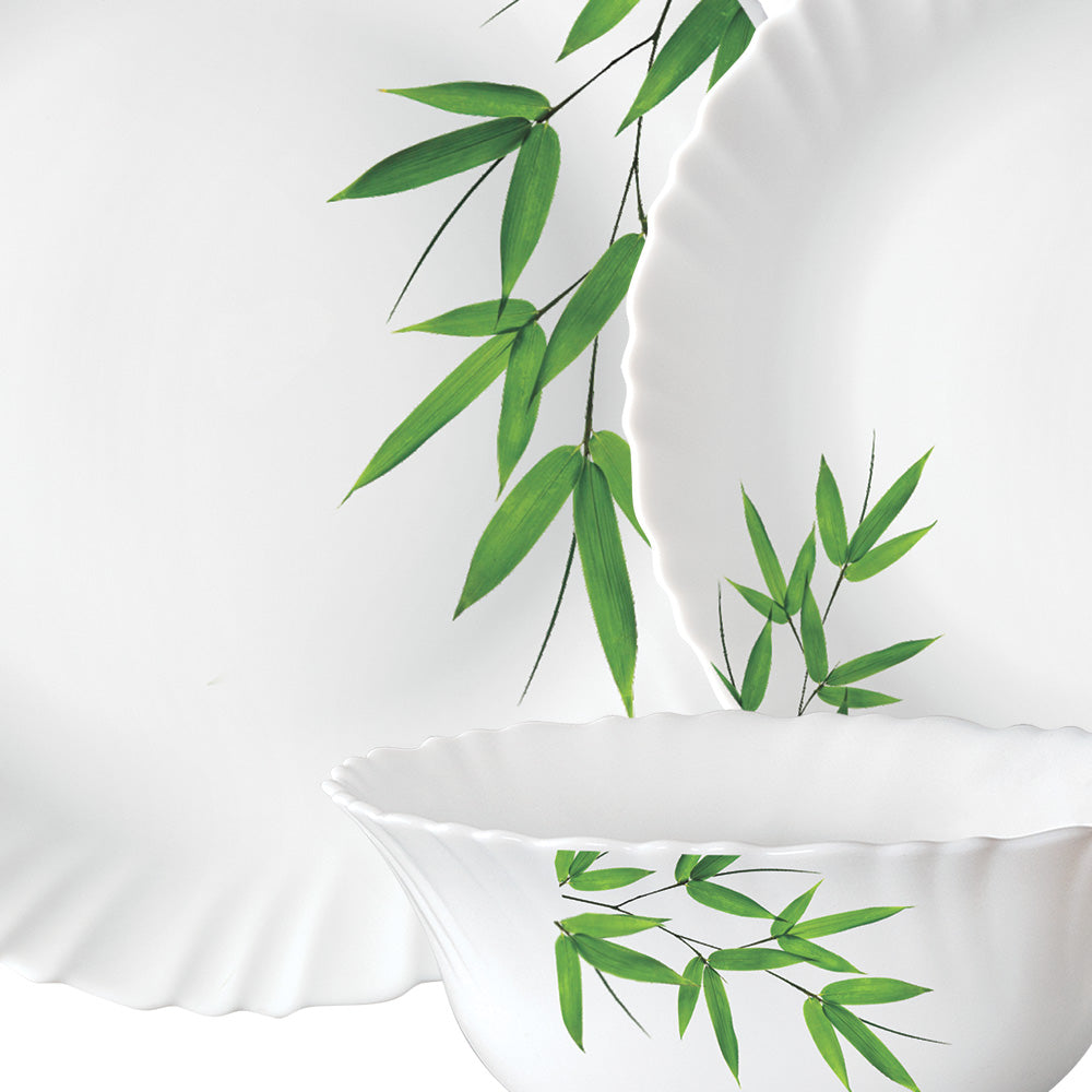 Larah by Borosil Bamboo Leaves Dinner Set, 53 pc