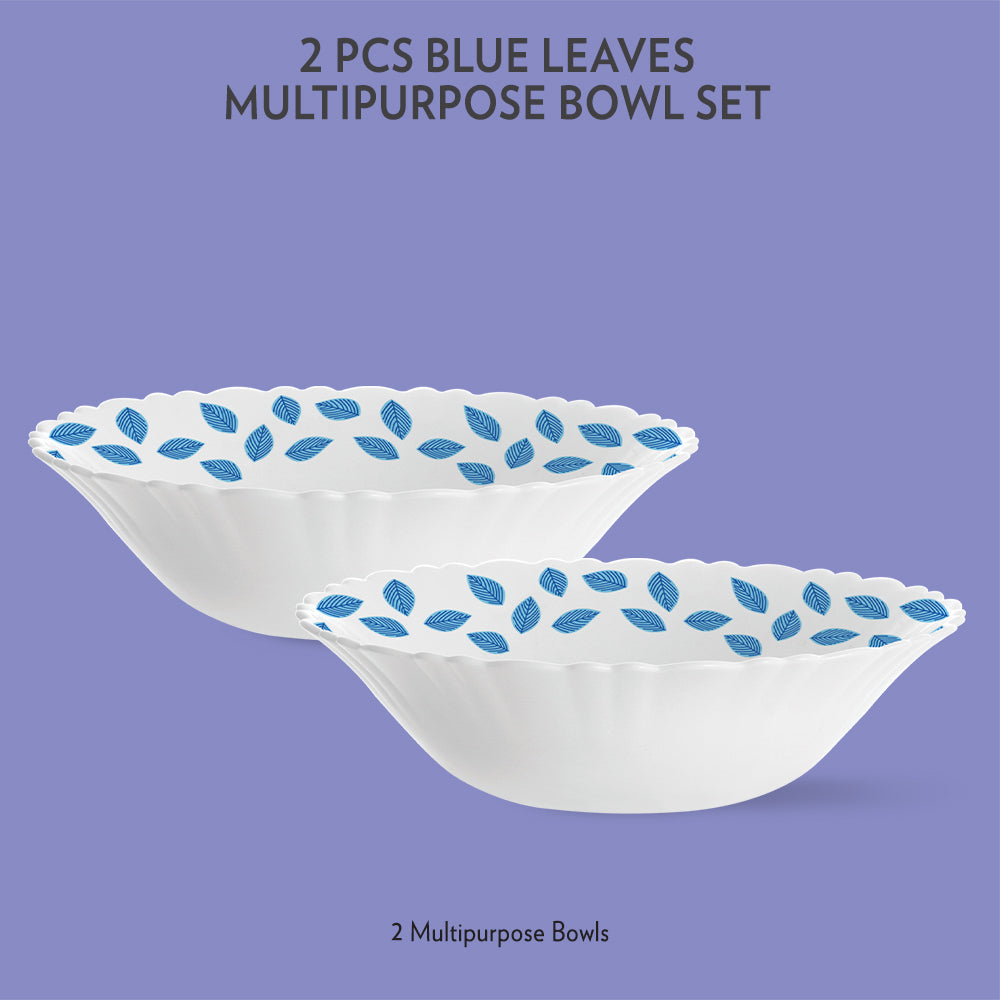 Larah by Borosil Blue Leaves Multipurpose Bowl, 2 pc Set