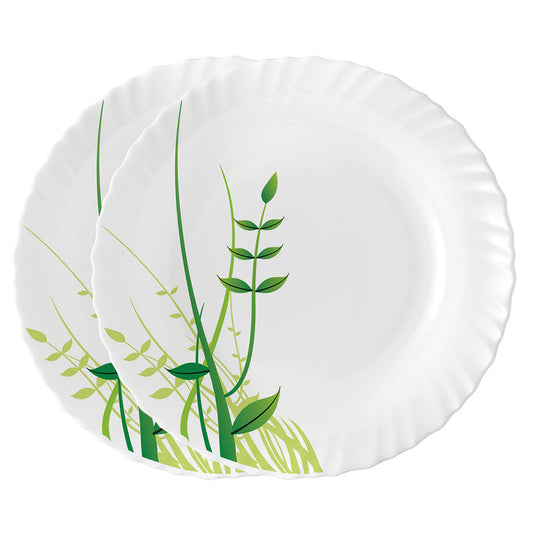 My Borosil Opalware Plate Sets 2 pc Set Green Herbs Noodle / Soup Plate Set