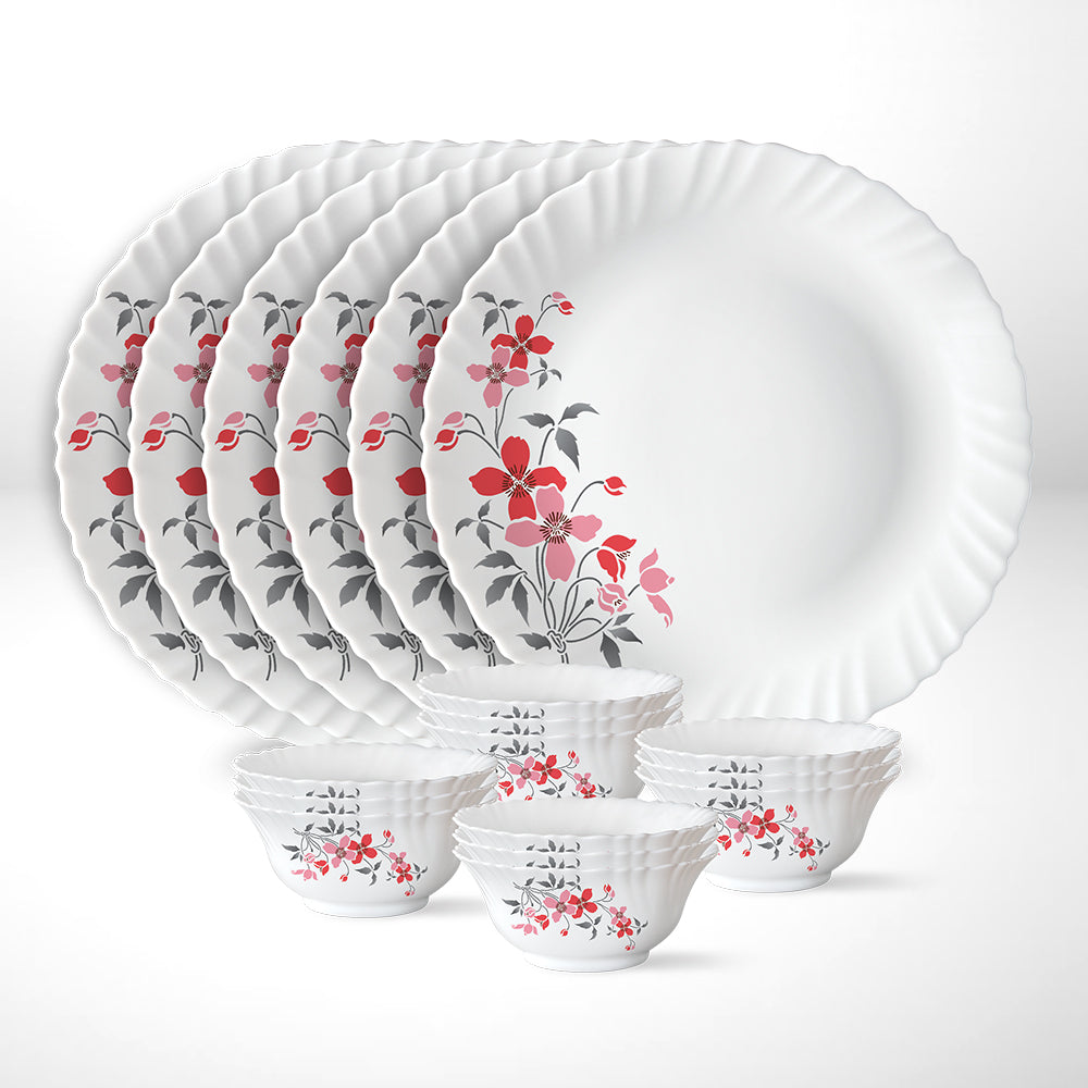 My Borosil Opalware Plate Sets 6 Plates + 12 Bowls Larah by Borosil Fiore Thali Set