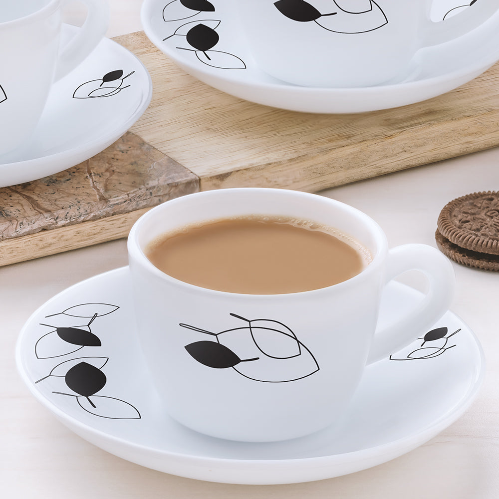 Larah by Borosil Shadow Cup n Saucer Set, 140ml x 8