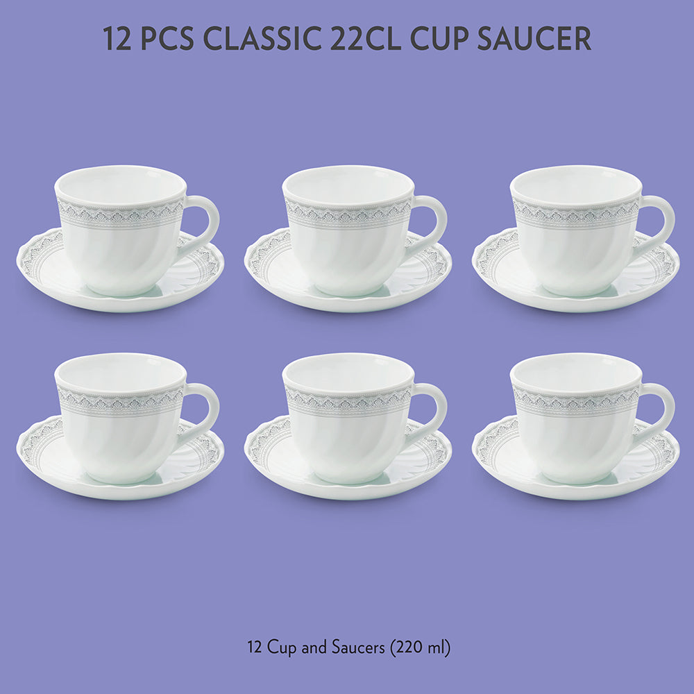 Larah by Borosil Classic Cup n Saucer Set, 220ml x 12