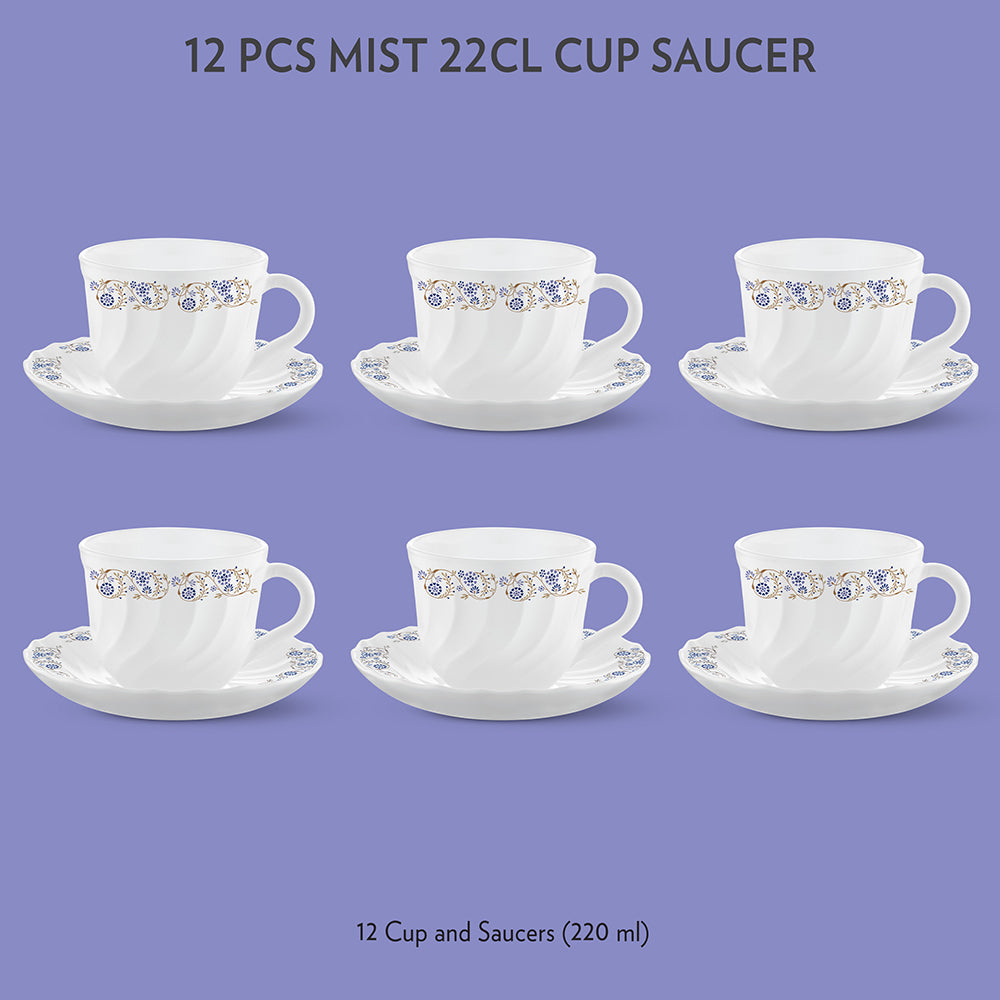 Larah by Borosil Mist Cup n Saucer Set, 140ml x 8