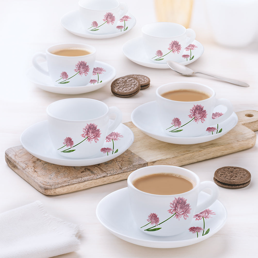 Larah by Borosil Nargis Cup n Saucer Set, 220ml x 12