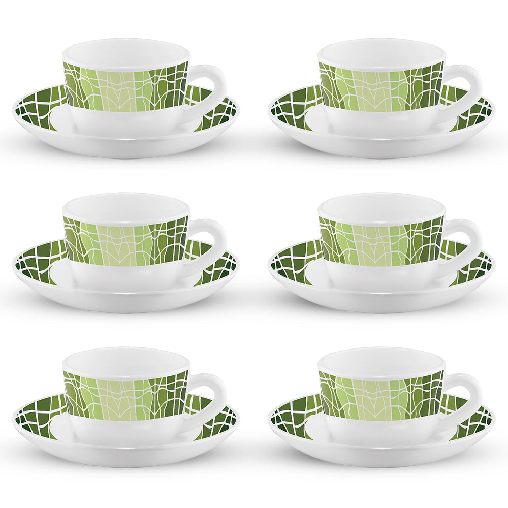 Larah by Borosil Beryl Cup n Saucers Set, 220ml x 12