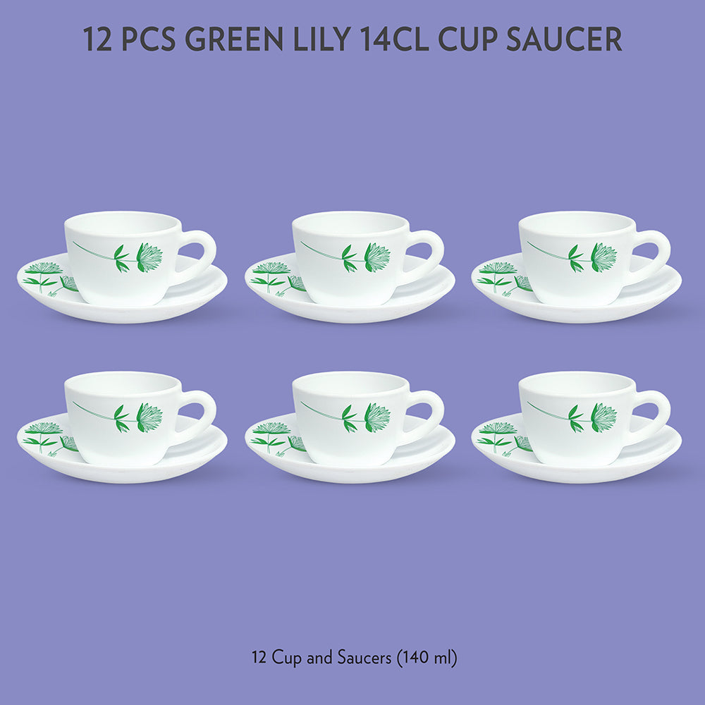 Larah by Borosil Green Lily Cup n Saucer Set, 90ml x 12