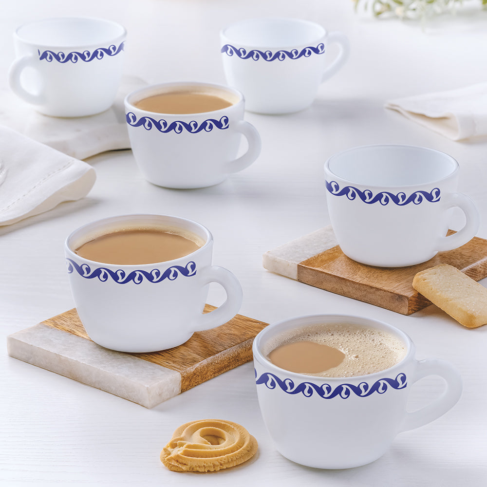 Larah by Borosil Jazzblue Cup Set, 90ml x 6