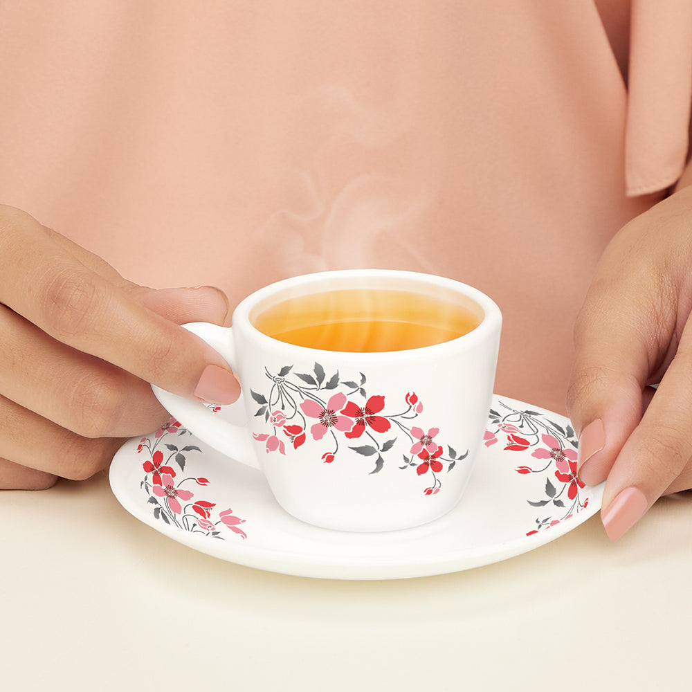 Larah by Borosil Fiore Cup n Saucer Set, 220ml x 12