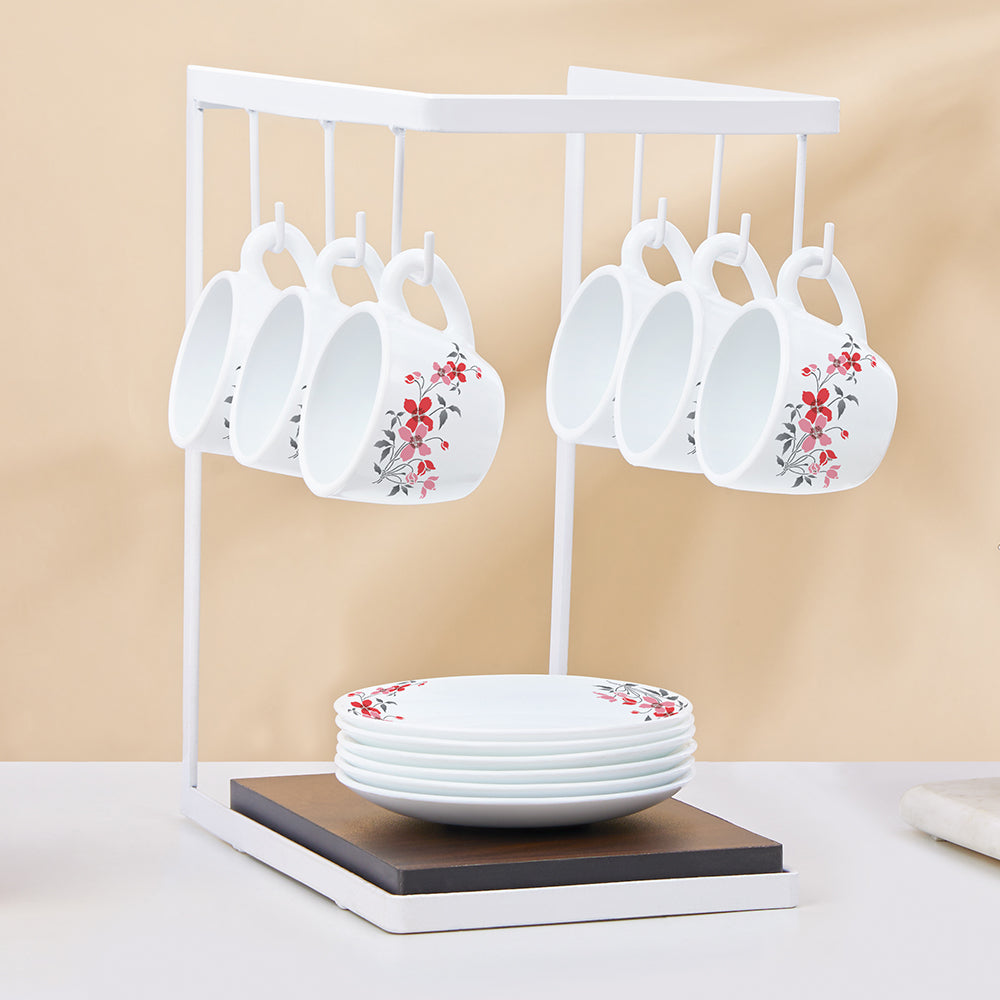 Larah by Borosil Fiore Cup n Saucer Set, 220ml x 12
