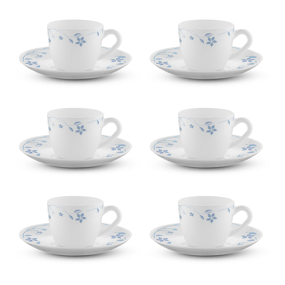 Larah by Borosil Flora Cup n Saucer Set, 140ml x 12