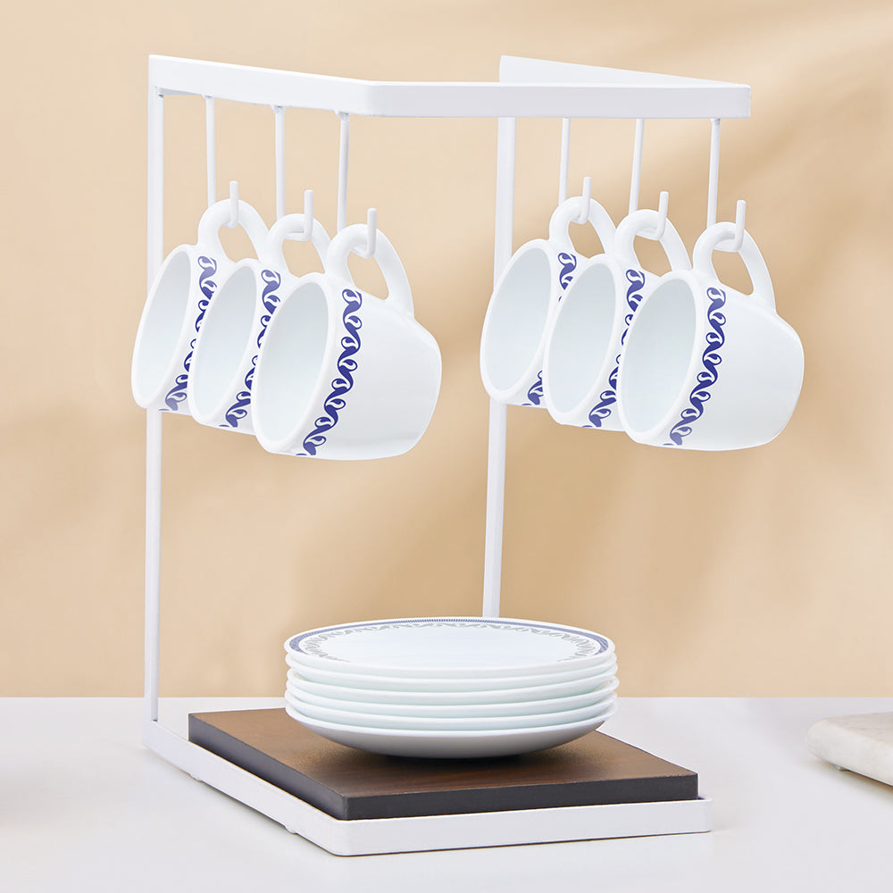 Larah by Borosil Jazzblue Cup n Saucer Set, 140ml x 8