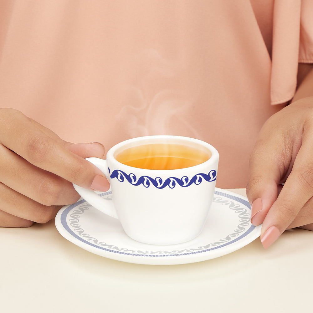 Larah by Borosil Jazzblue Cup n Saucer Set, 140ml x 8