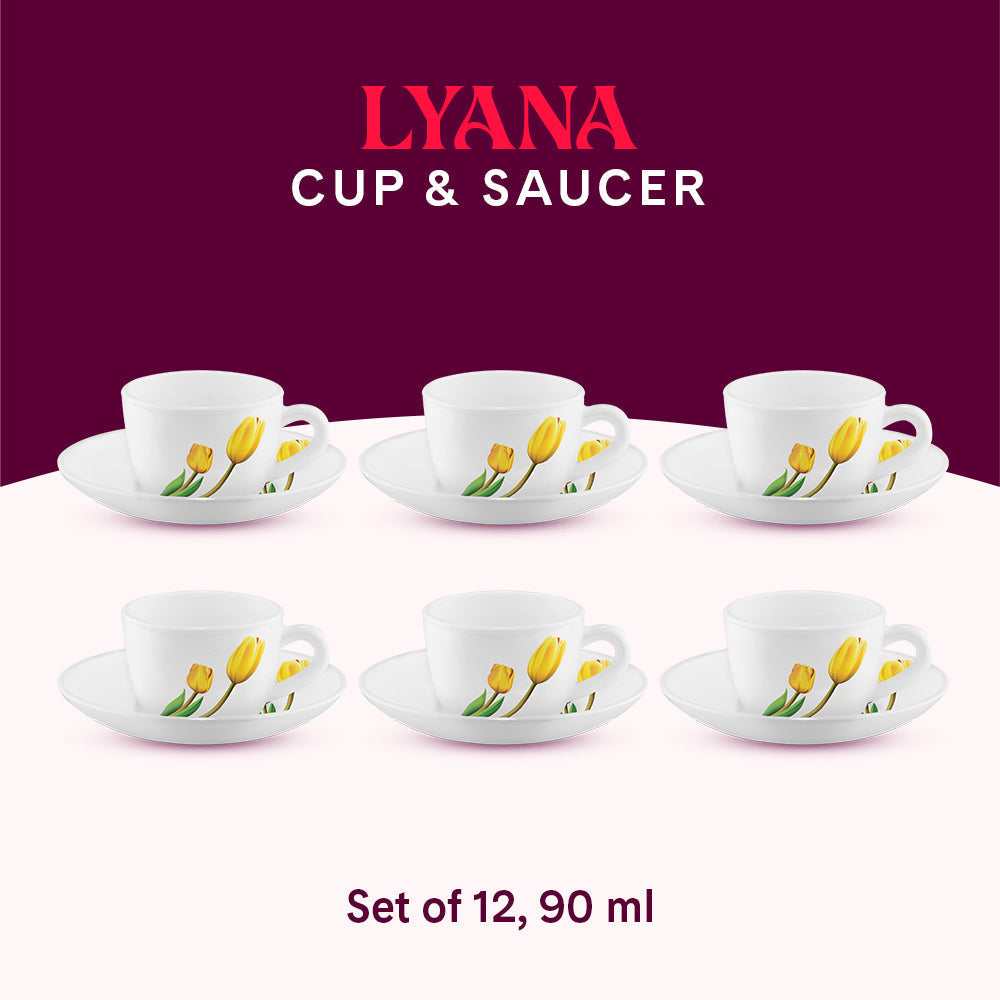 Larah by Borosil Lyana Cup n Saucer Set, 220ml x 12