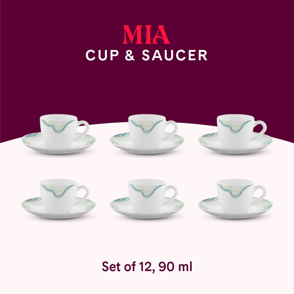 Larah by Borosil Mia Cup n Saucers Set, 220ml x 12