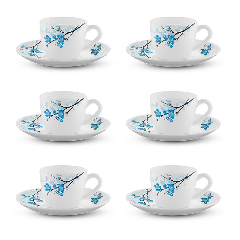 Larah by Borosil Mimosa Cup n Saucer Set, 140ml x 12
