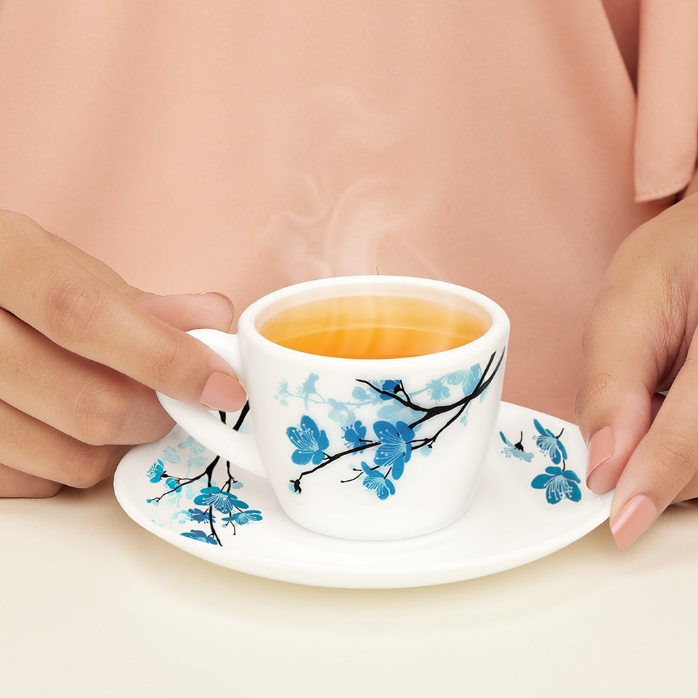 Larah by Borosil Mimosa Cup n Saucer Set, 140ml x 12