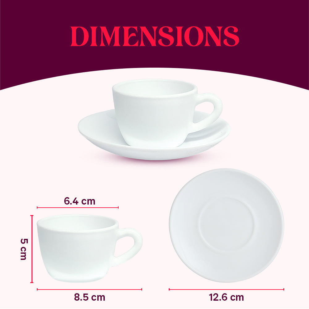 Larah by Borosil Mist Cup n Saucer Set, 140ml x 8