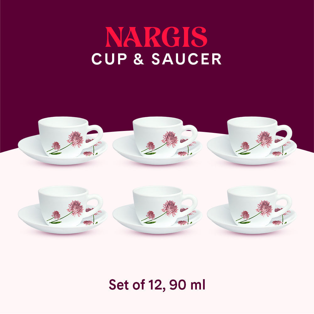 Larah by Borosil Nargis Cup n Saucer Set, 220ml x 12