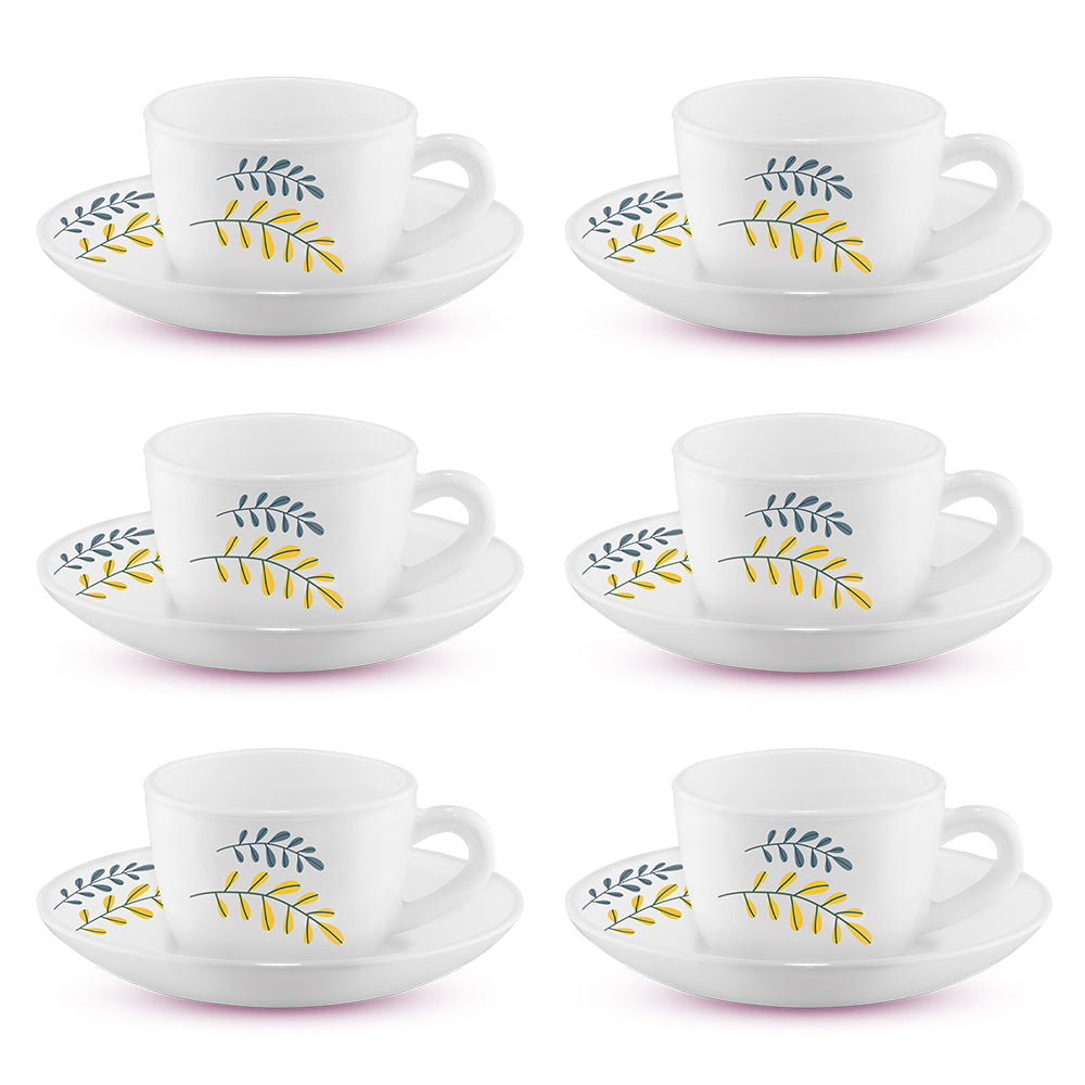 Larah by Borosil Niva Cup n Saucer Set, 140ml x 8