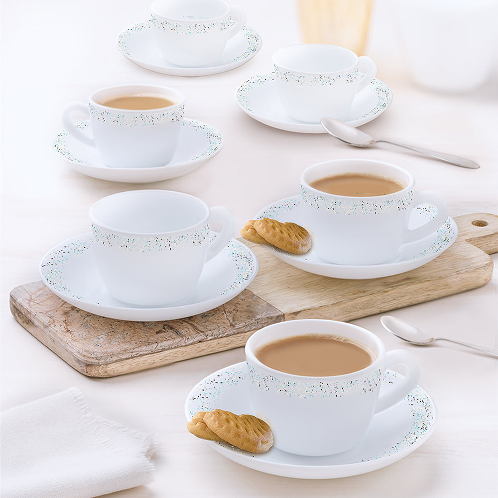 Larah by Borosil Riva Cup n Saucers Set, 140ml x 12