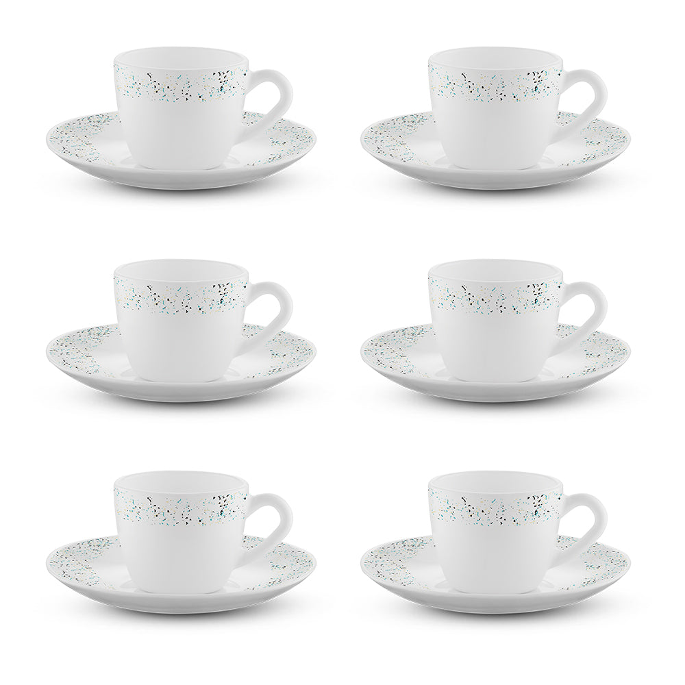 Larah by Borosil Riva Cup n Saucers Set, 140ml x 12