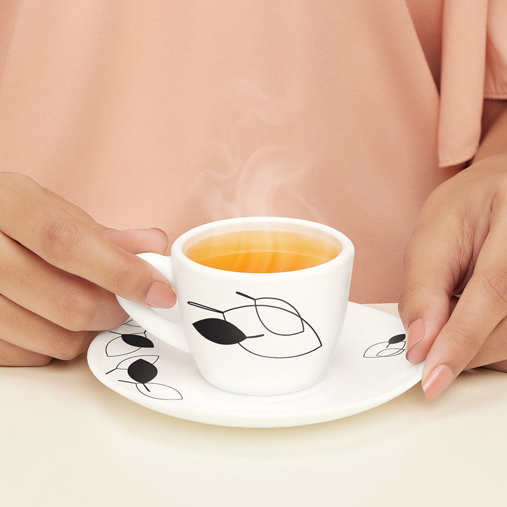 Larah by Borosil Shadow Cup n Saucer Set, 140ml x 8