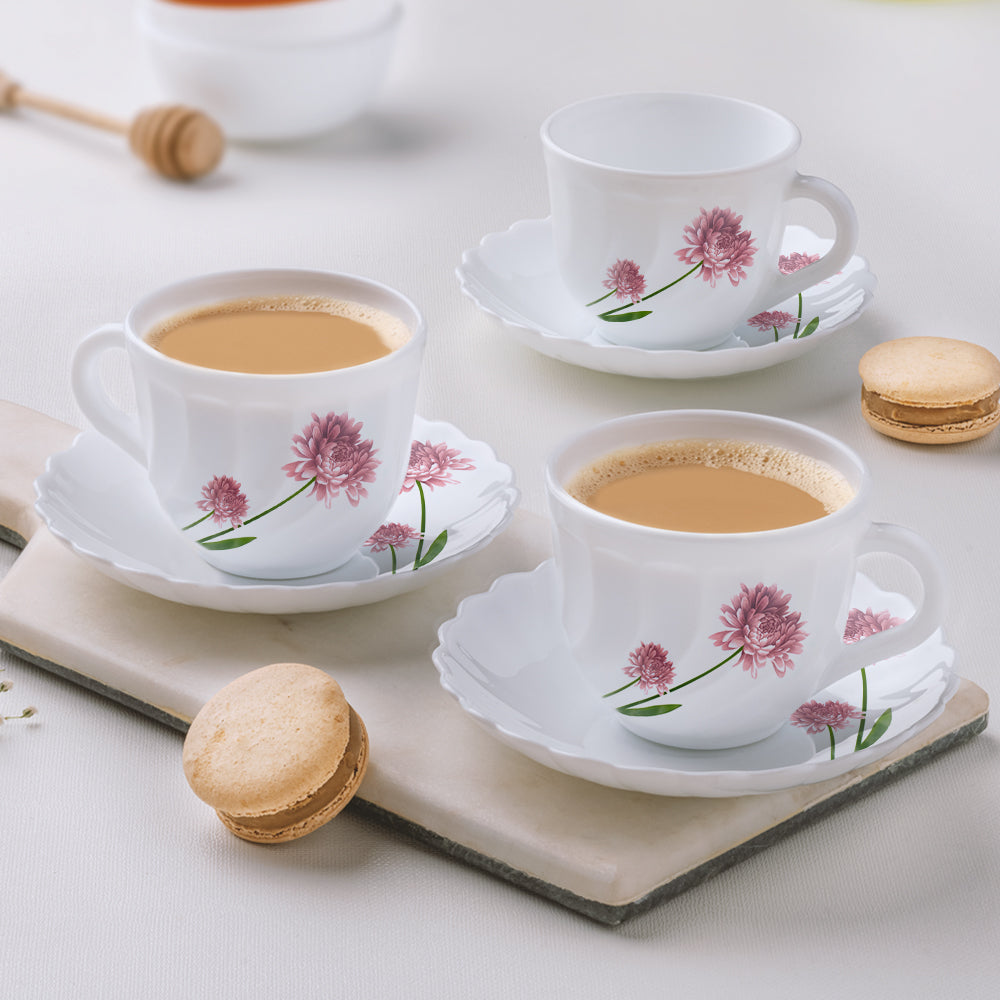 Larah by Borosil Nargis Cup n Saucer Set, 220ml x 12