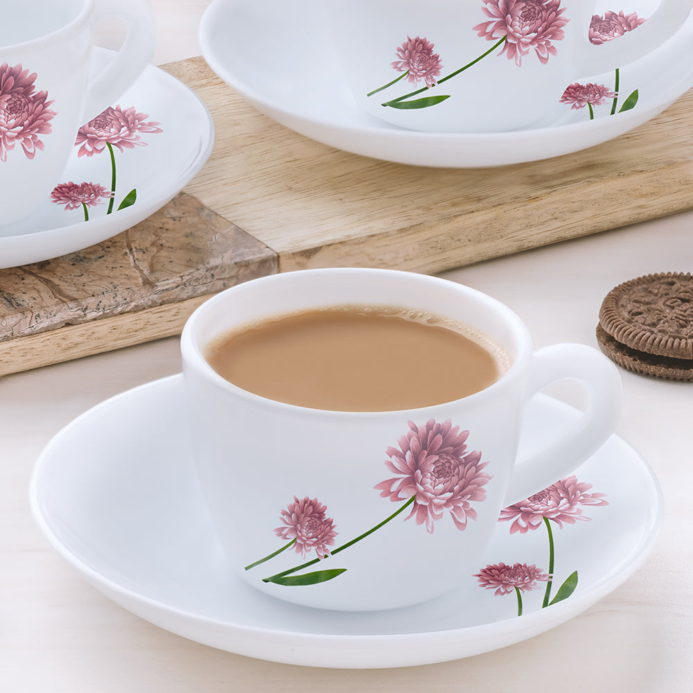 Larah by Borosil Nargis Cup n Saucer Set, 220ml x 12