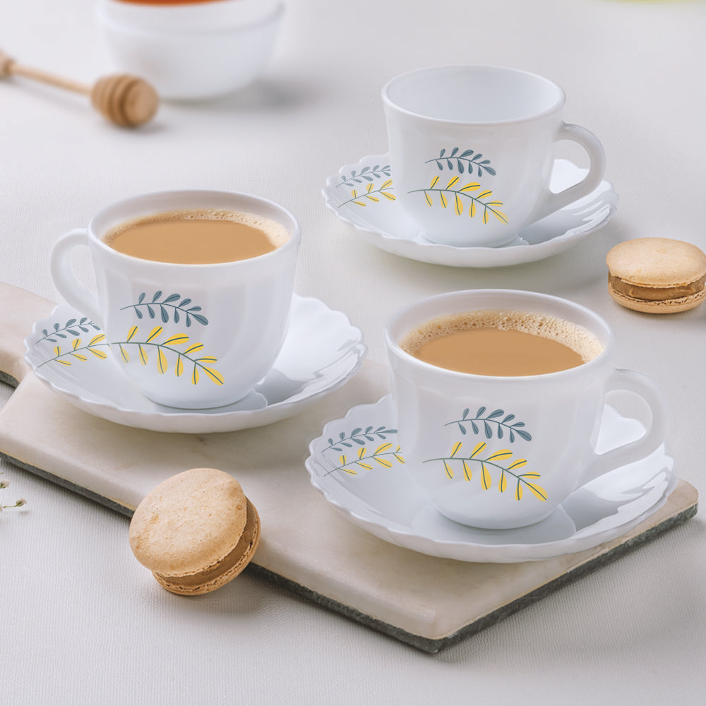 Larah by Borosil Niva Cup n Saucer Set, 140ml x 8