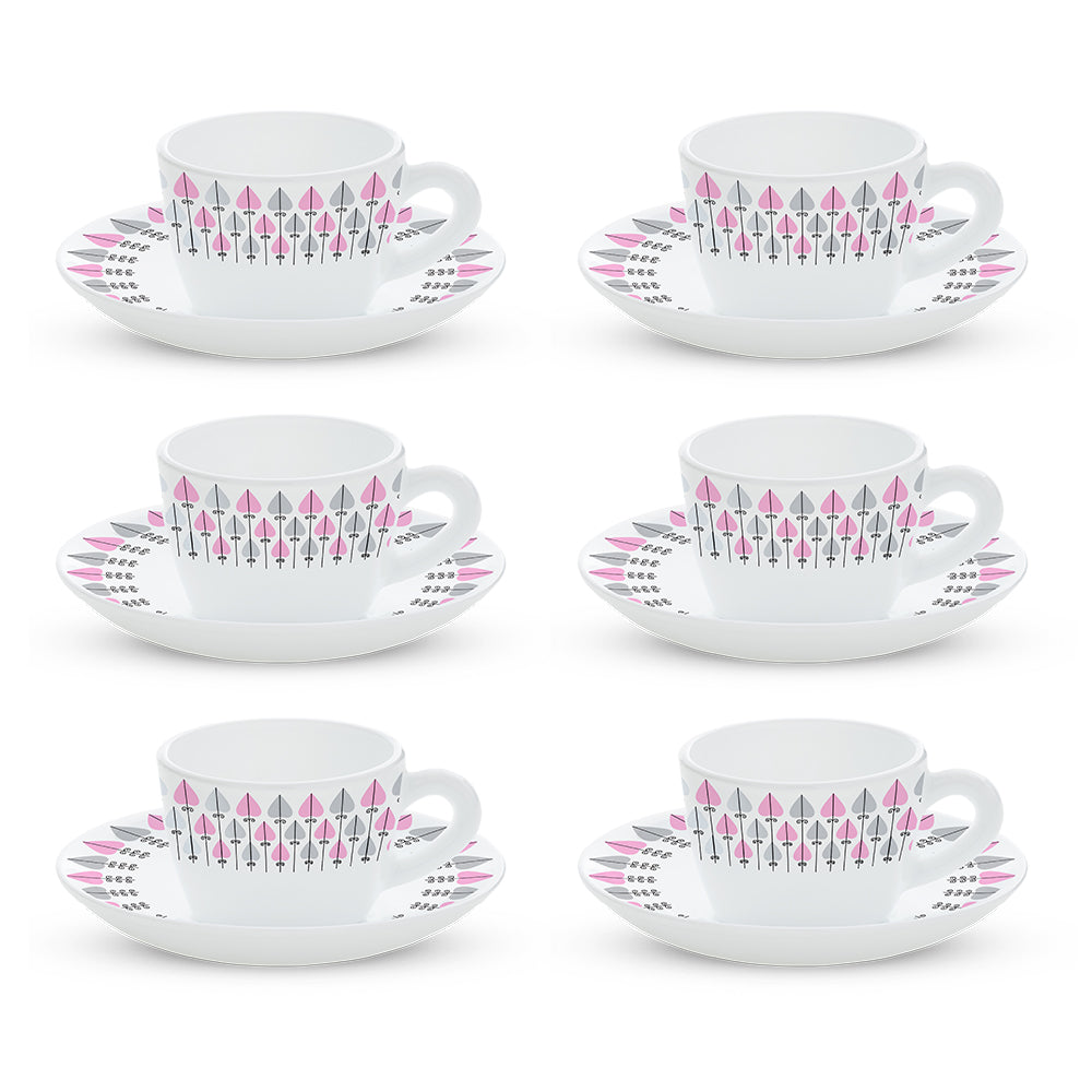 Larah by Borosil Regency Cup n Saucers Set, 140ml x 8